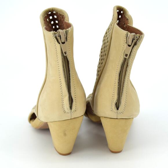 JEFFREY CAMPBELL Size 8.5 Retain Suede Perforated Peep Toe Tan Bootie - Picture 3 of 10